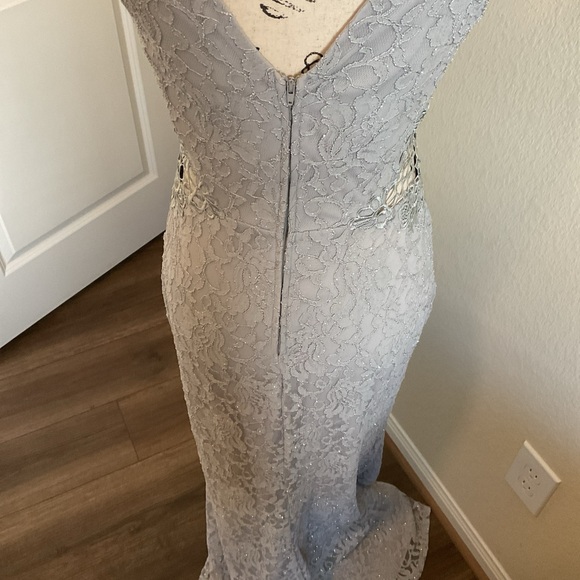 City Triangle Womens Gray Sleeveless Side Slit Rhinestone Lace Maxi Dress Size 7 - Picture 8 of 15